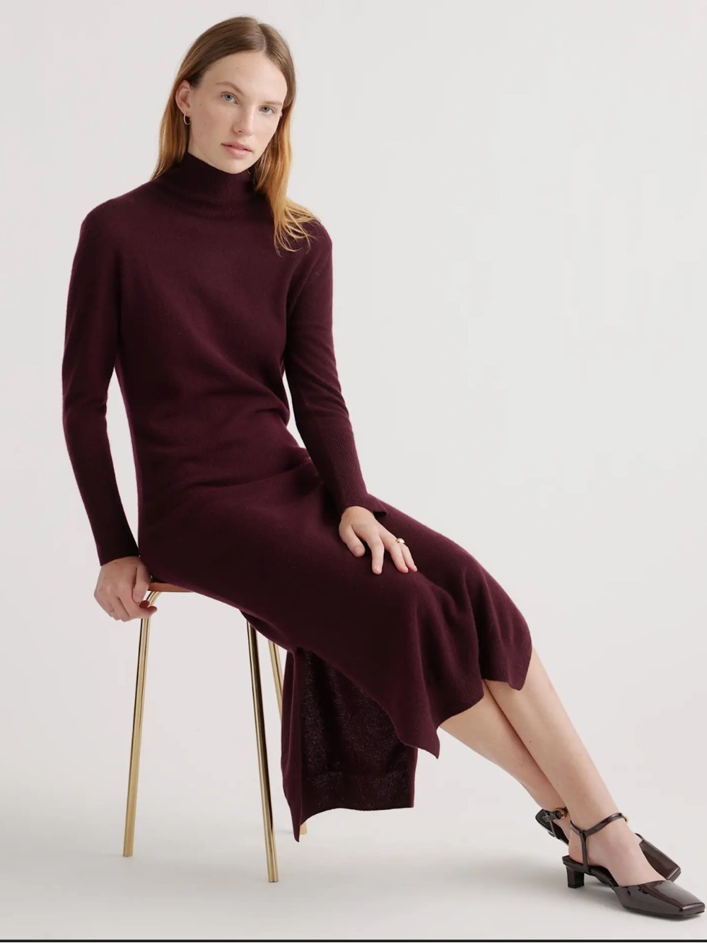 Quince Mongolian Cashmere Turtleneck Sweater Dress Red Burgundy Wine Tasting XL - Picture 3 of 12